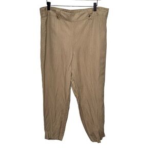 Laura Tan Linen Lightweight Tan Pants Split Hem Size 14